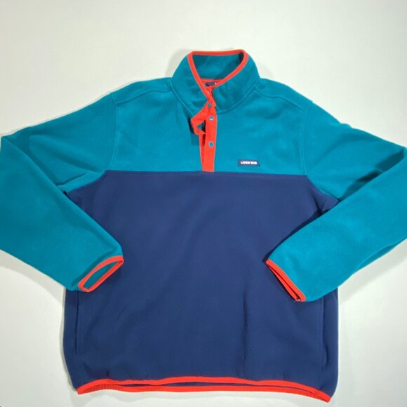Lands End Mens XL Fleece Pullover Snap Collar Teal & Navy - Picture 4 of 7